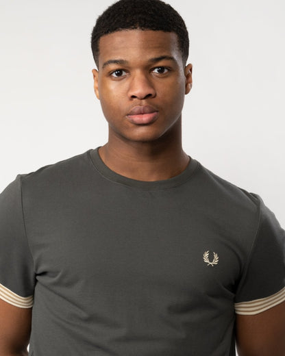 Fred Perry Mens Striped Cuff T-Shirt - Field Green 638