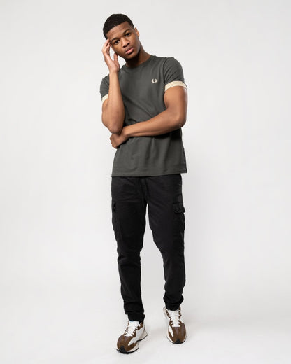 Fred Perry Mens Striped Cuff T-Shirt - Field Green 638