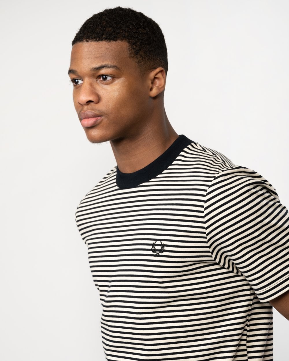 Fred Perry Mens Fine Stripe Heavyweight T-Shirt - Oatmeal/Black V54