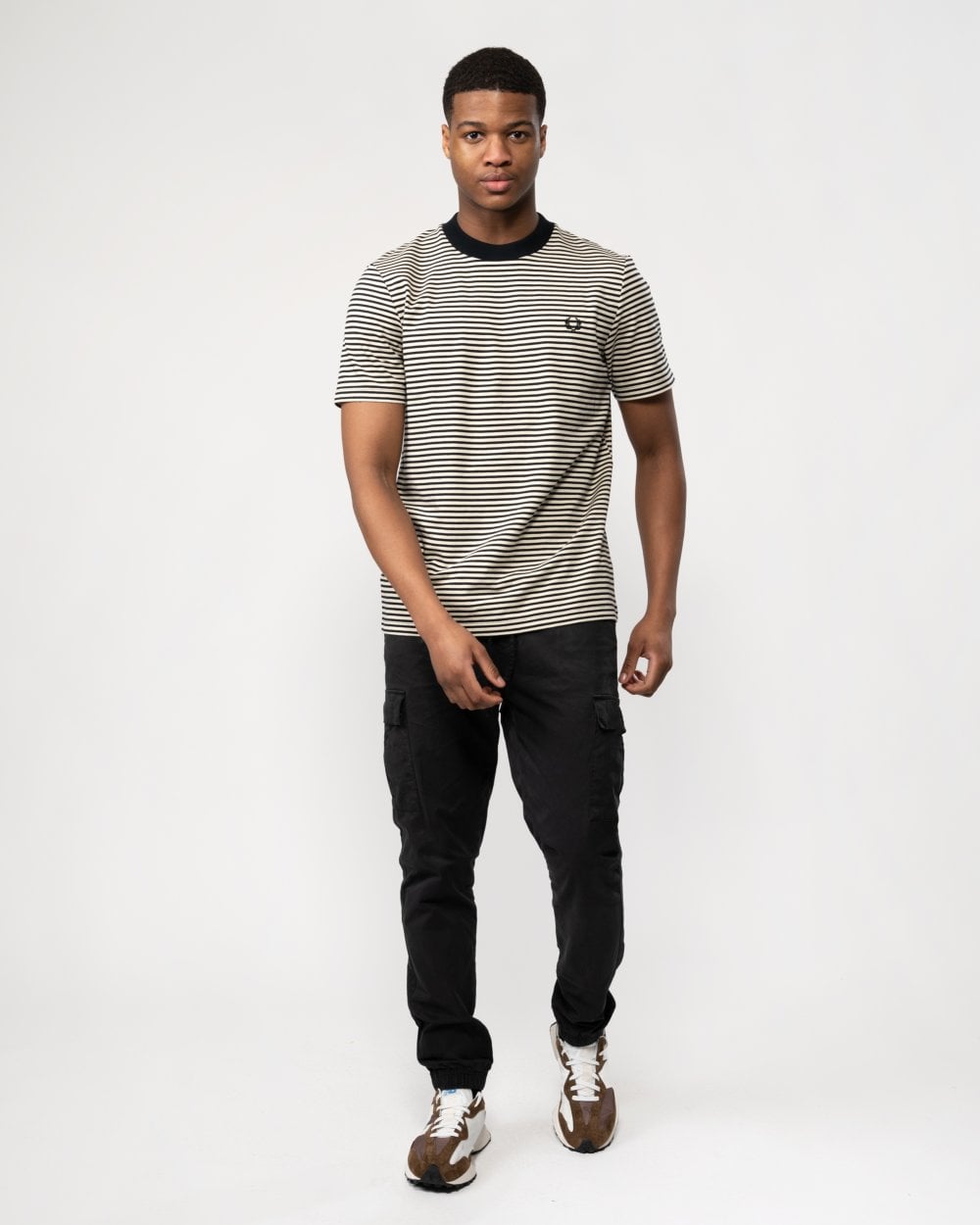 Fred Perry Mens Fine Stripe Heavyweight T-Shirt - Oatmeal/Black V54