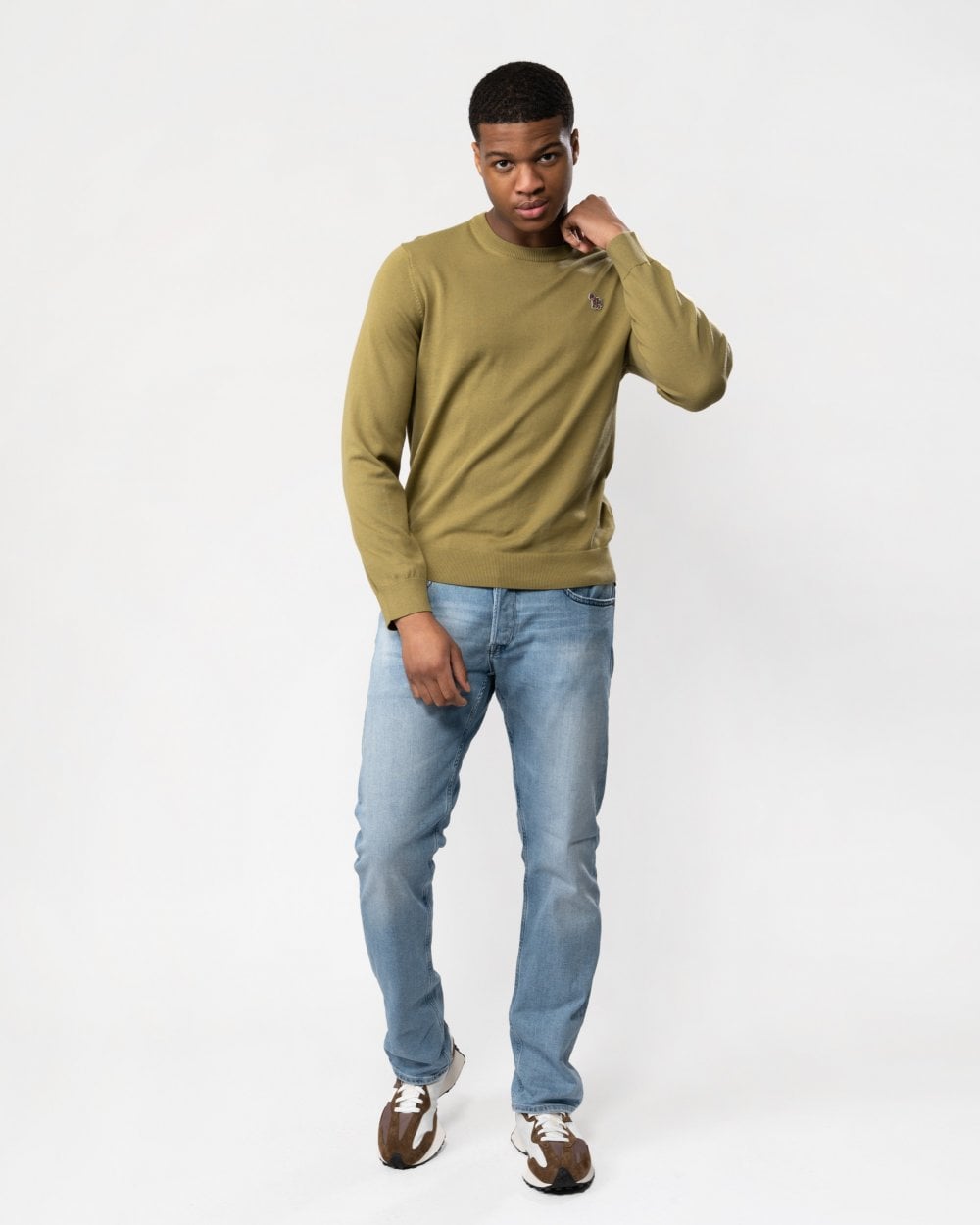 PS Paul Smith Mens Crew Neck Zebra Badge Jumper - 35A Military Green