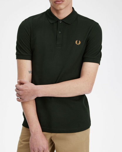 Fred Perry Mens Plain Signature Polo Shirt - Night Green/Light Rust V10
