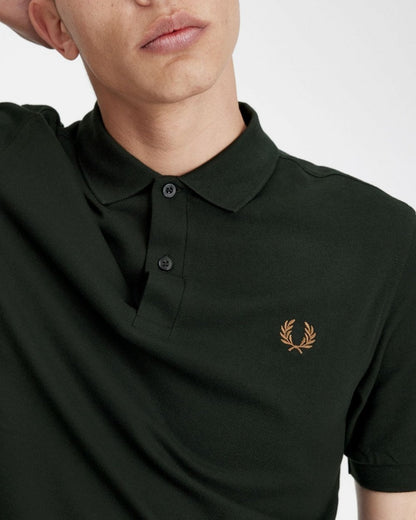 Fred Perry Mens Plain Signature Polo Shirt - Night Green/Light Rust V10