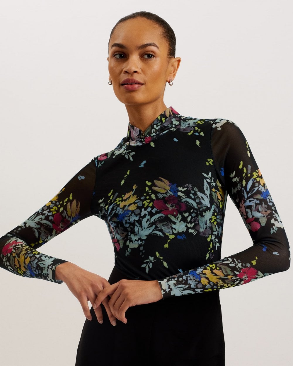 Amandha Printed Mesh Long Sleeve Top