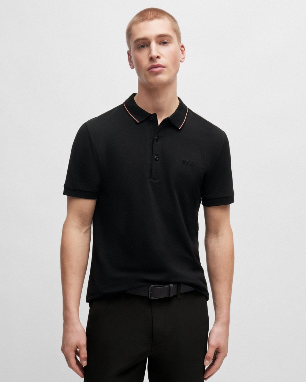 BOSS Green Paule 4 Mens Tipped Collar Polo Shirt - Black 002
