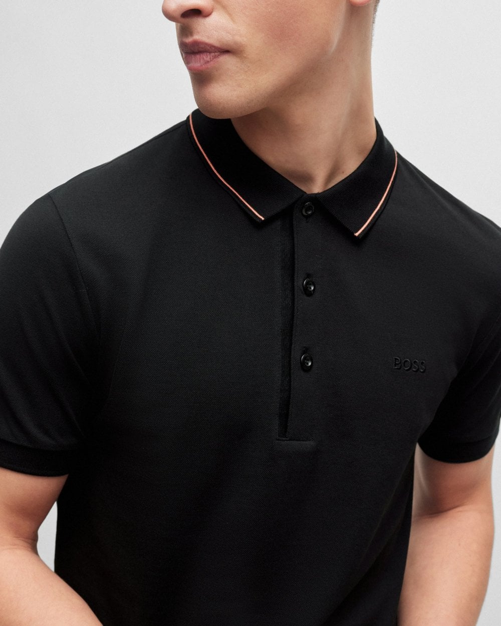 BOSS Green Paule 4 Mens Tipped Collar Polo Shirt - Black 002