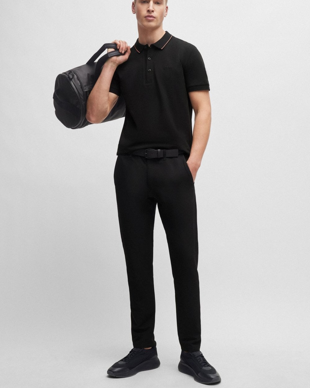 BOSS Green Paule 4 Mens Tipped Collar Polo Shirt - Black 002