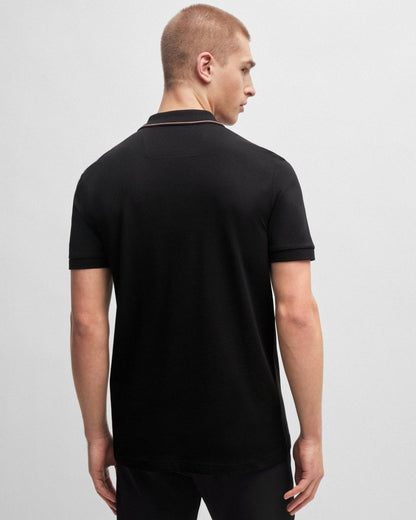 BOSS Green Paule 4 Mens Tipped Collar Polo Shirt - Black 002