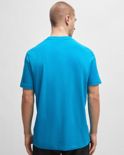 BOSS Green Tee Mens Stretch Cotton T-Shirt with Contrast Logo - Turquoise/Aqua 442