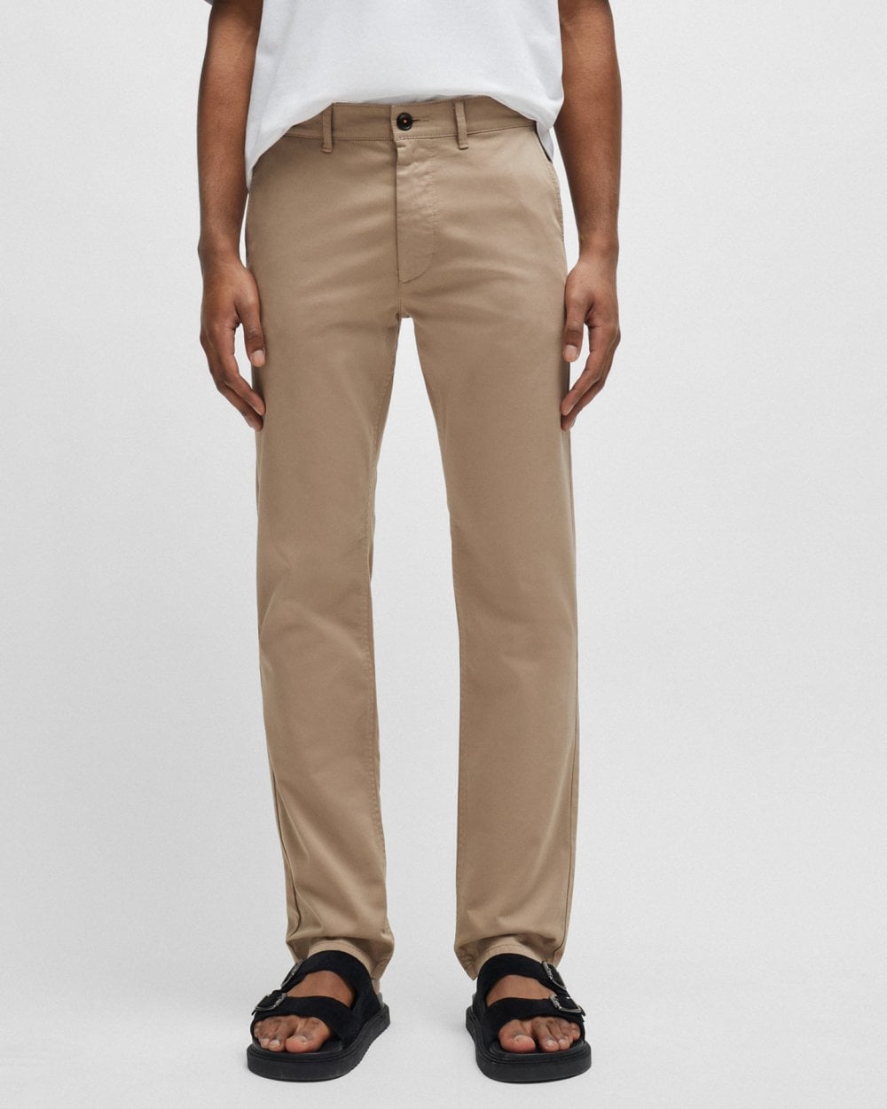 BOSS Orange Mens Slim Fit Chinos in Stretch-Cotton Satin - Open Brown 246