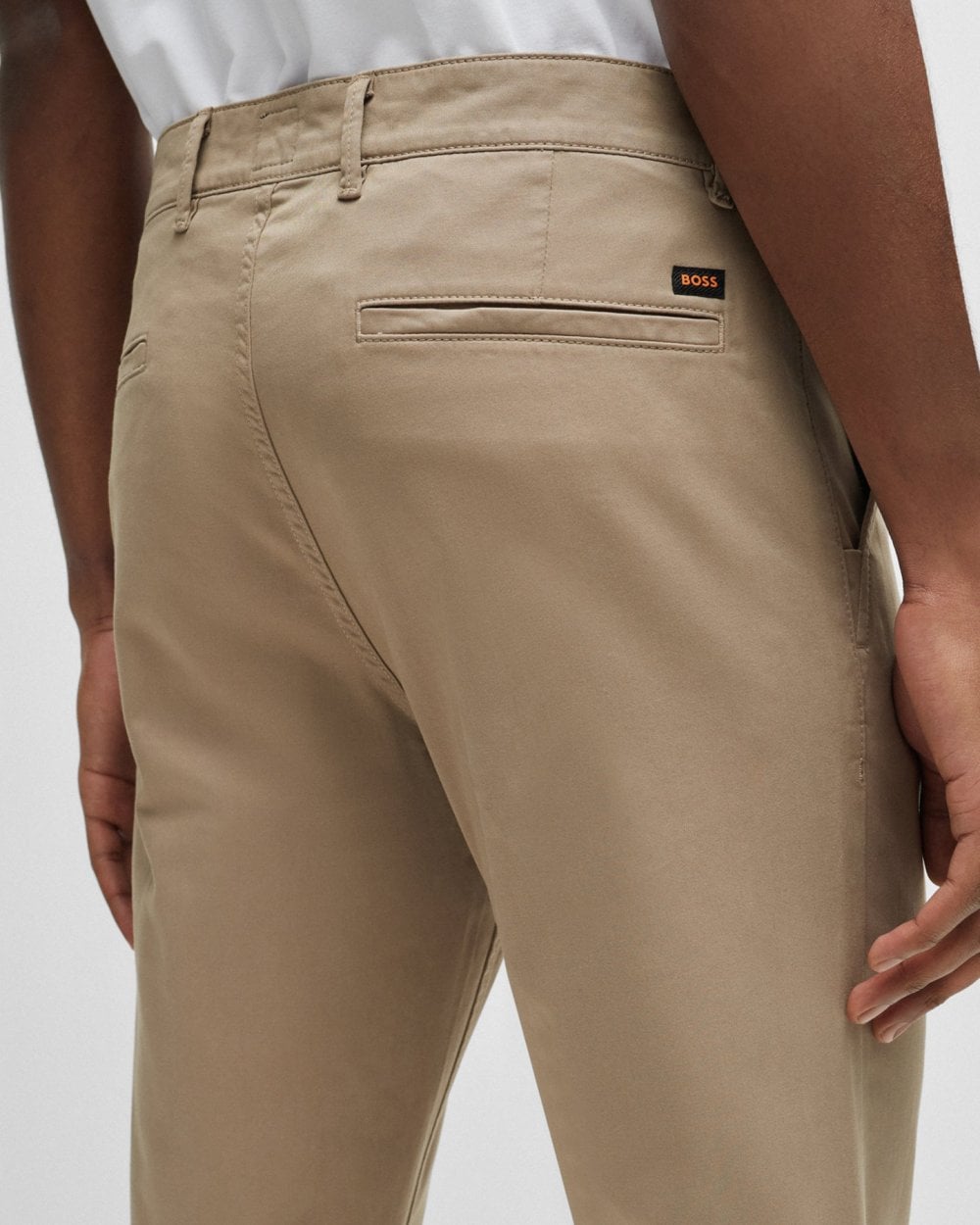 BOSS Orange Mens Slim Fit Chinos in Stretch-Cotton Satin - Open Brown 246