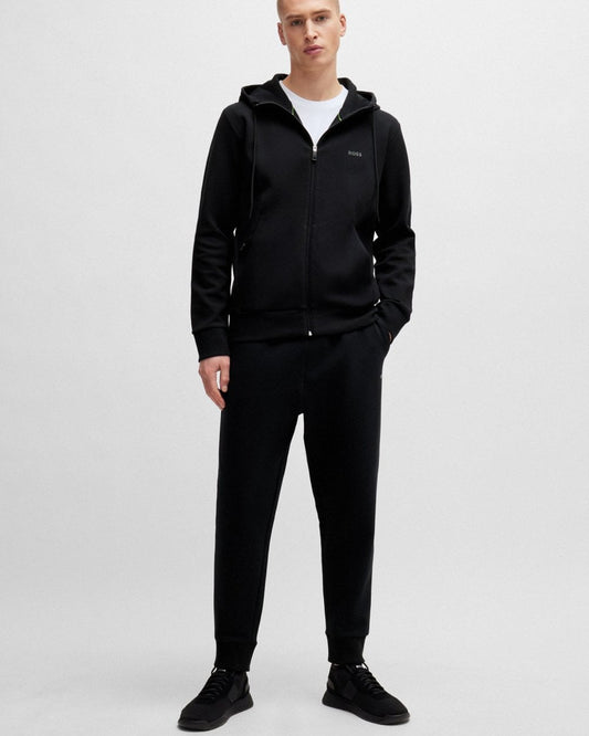 BOSS Green Saggy Mens Stretch Cotton Zip-Up Hoodie with Logo Print NOS - Black 001