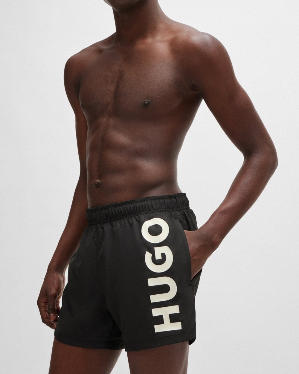 HUGO ABAS Mens Logo-Print Swim Shorts in Quick-Dry Fabric NOS - Black 001