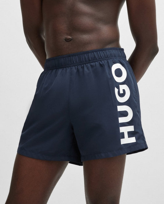 HUGO ABAS Mens Logo-Print Swim Shorts in Quick-Dry Fabric NOS - Dark Blue 405
