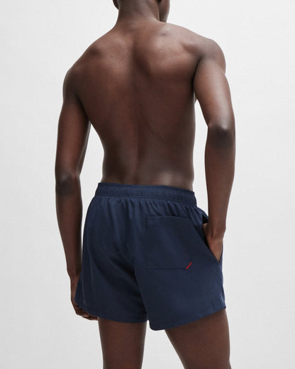 HUGO ABAS Mens Logo-Print Swim Shorts in Quick-Dry Fabric NOS - Dark Blue 405