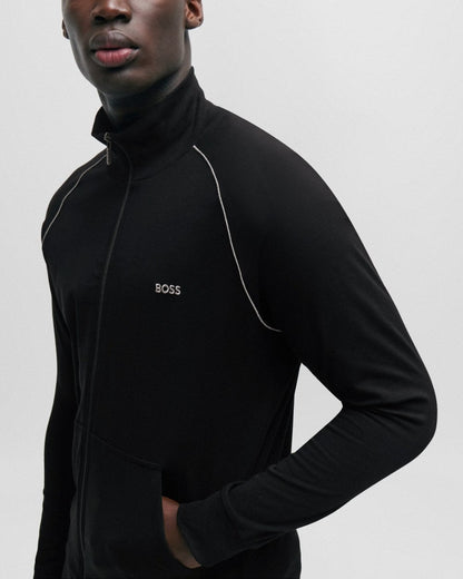 BOSS Orange Mix & Match Mens Stretch Cotton Zip-Up Jacket with Logo Detail NOS - Black 001