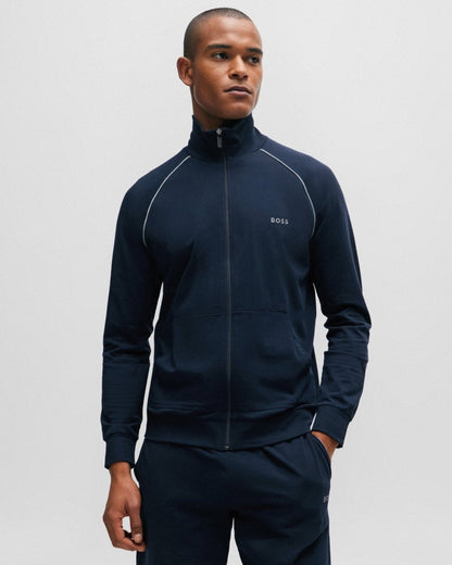 BOSS Orange Mix & Match Mens Stretch Cotton Zip-Up Jacket with Logo Detail NOS - Dark Blue 403