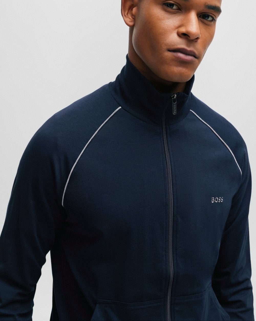 BOSS Orange Mix & Match Mens Stretch Cotton Zip-Up Jacket with Logo Detail NOS - Dark Blue 403