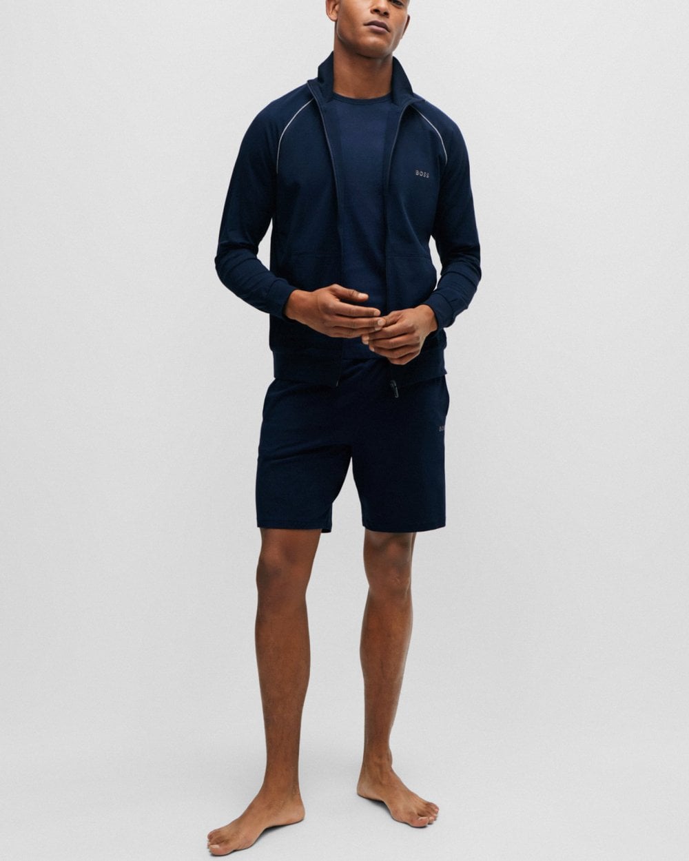 BOSS Orange Mix & Match Mens Stretch Cotton Zip-Up Jacket with Logo Detail NOS - Dark Blue 403