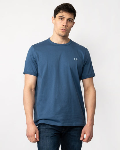 Fred Perry Mens Ringer T-Shirt - Midnight Blue/Light Ice V06