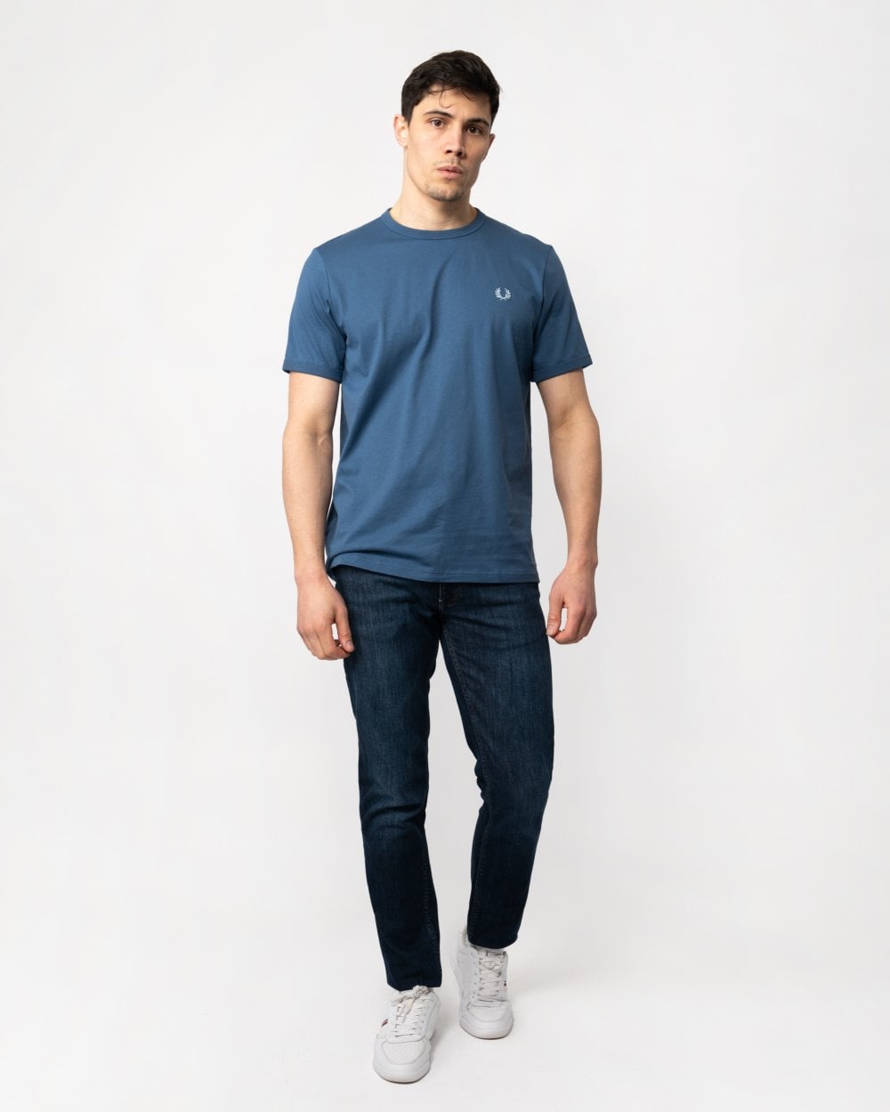 Fred Perry Mens Ringer T-Shirt - Midnight Blue/Light Ice V06