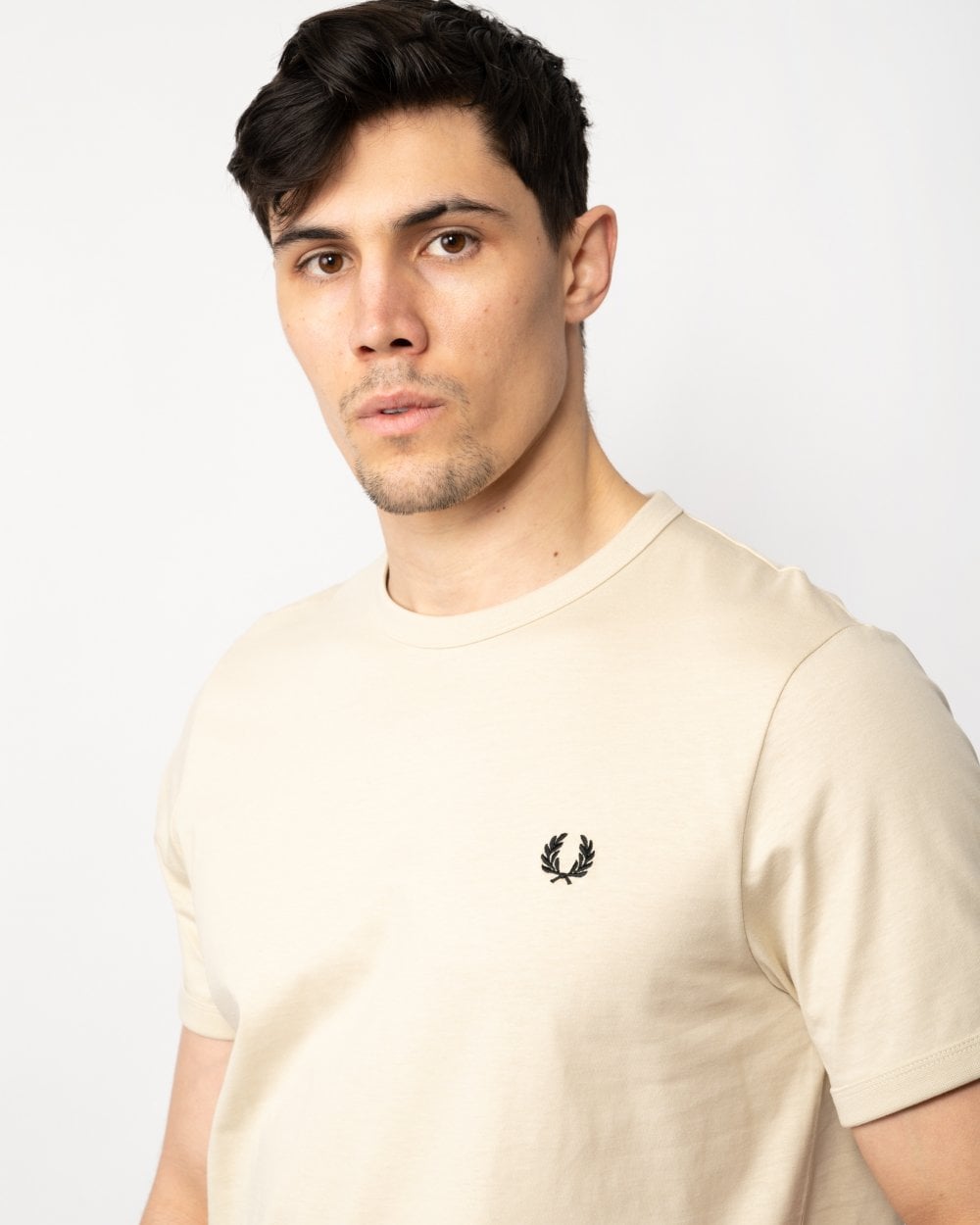 Fred Perry Mens Ringer T-Shirt - Oatmeal/Black V54