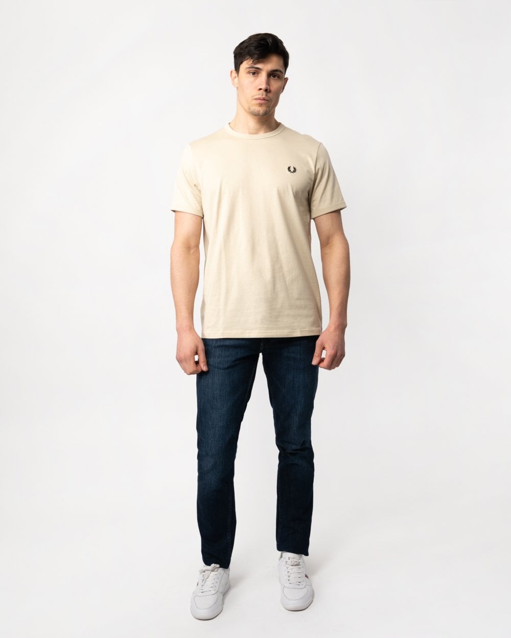 Fred Perry Mens Ringer T-Shirt - Oatmeal/Black V54