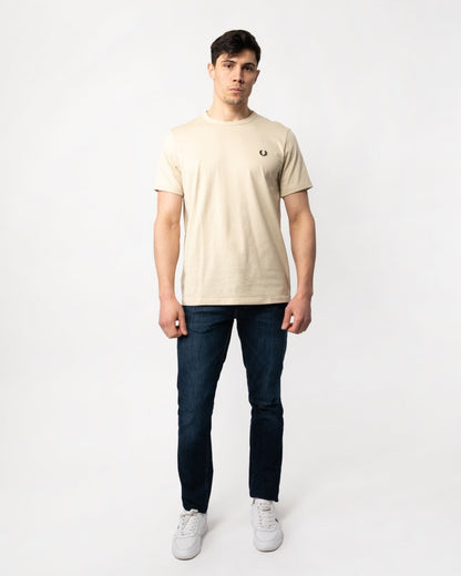 Fred Perry Mens Ringer T-Shirt - Oatmeal/Black V54