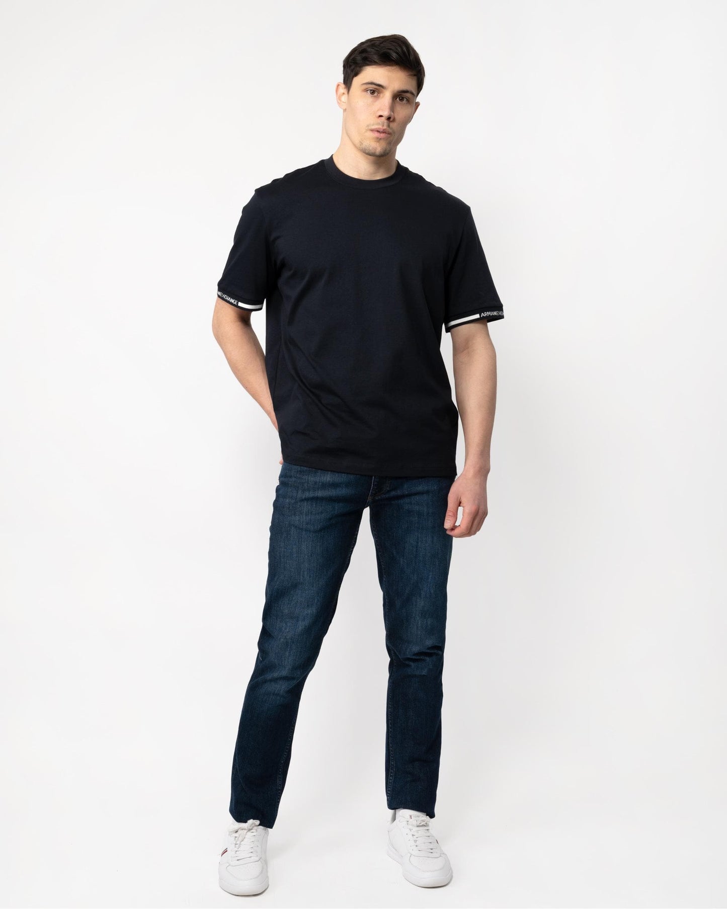Armani Exchange Armani Exchange Mens Stripe Logo Tipping T-Shirt