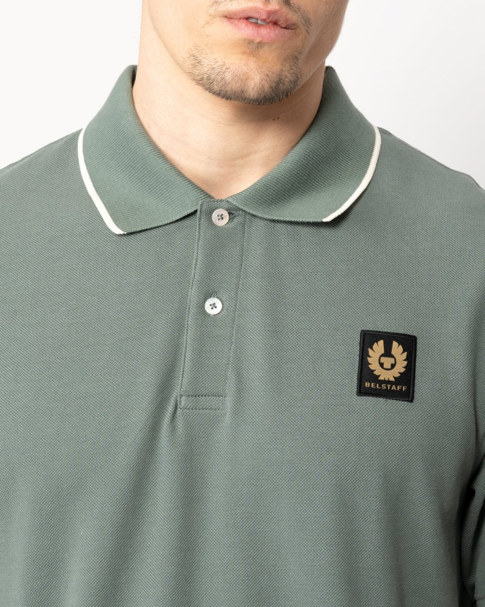 Belstaff Mens Tipped Polo - Mineral Green