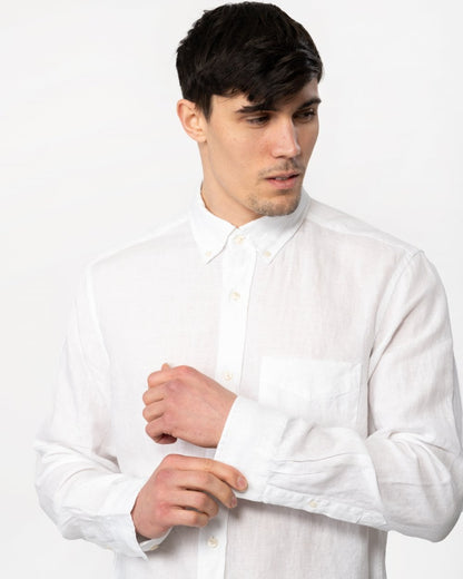 GANT Mens Regular Linen Long Sleeve Shirt - 110 White
