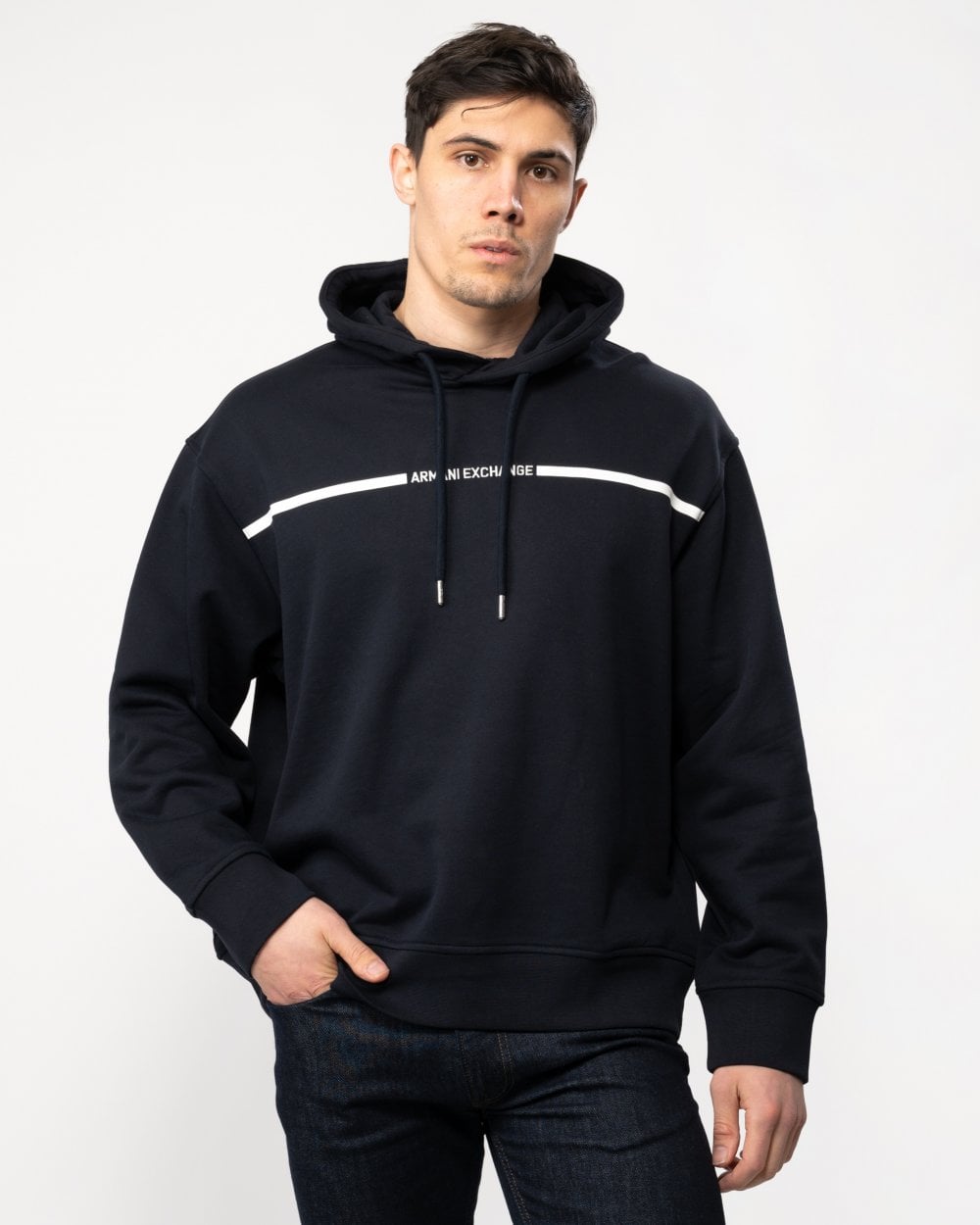Armani Exchange Armani Exchange Mens Stripe Logo Pullover Hoodie