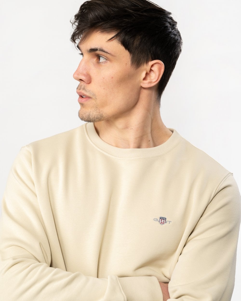 GANT Mens Regular Fit Shield Logo Crew Neck Sweatshirt - 239 Silky Beige