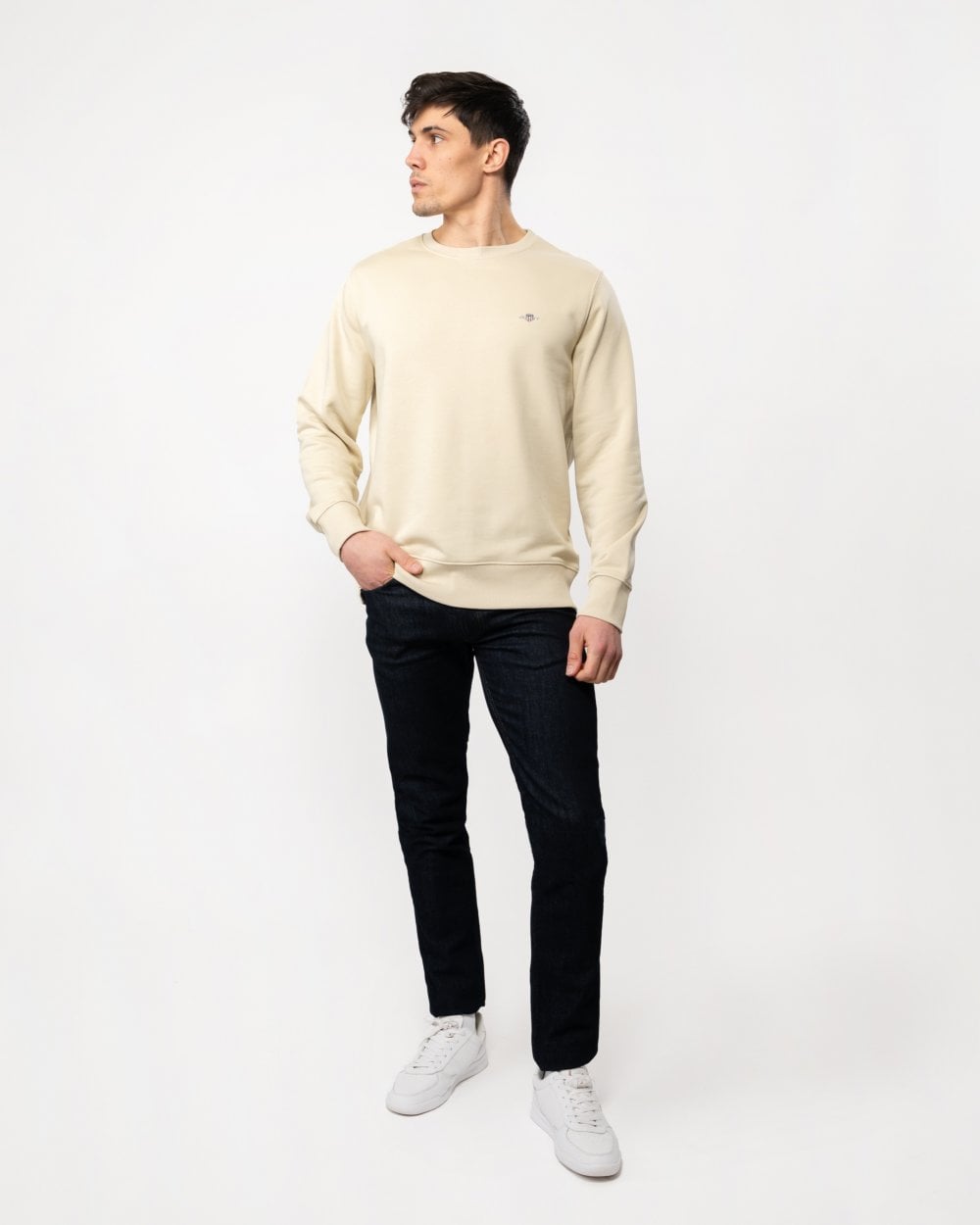 GANT Mens Regular Fit Shield Logo Crew Neck Sweatshirt - 239 Silky Beige