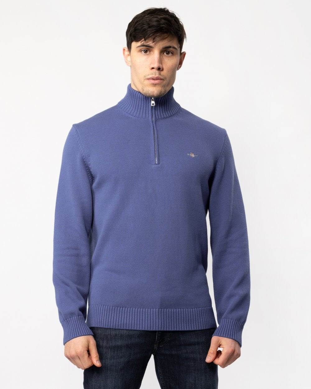 GANT Mens Casual Cotton Half Zip Jumper - 407 Rich Blue