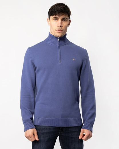 GANT Mens Casual Cotton Half Zip Jumper - 407 Rich Blue