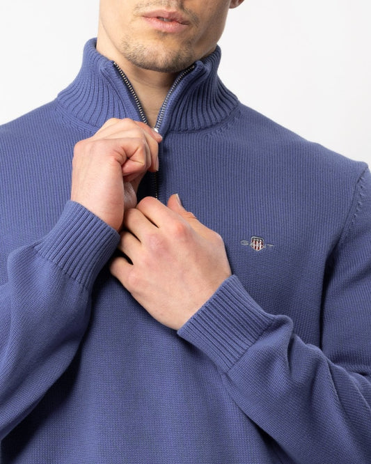 GANT Mens Casual Cotton Half Zip Jumper - 407 Rich Blue