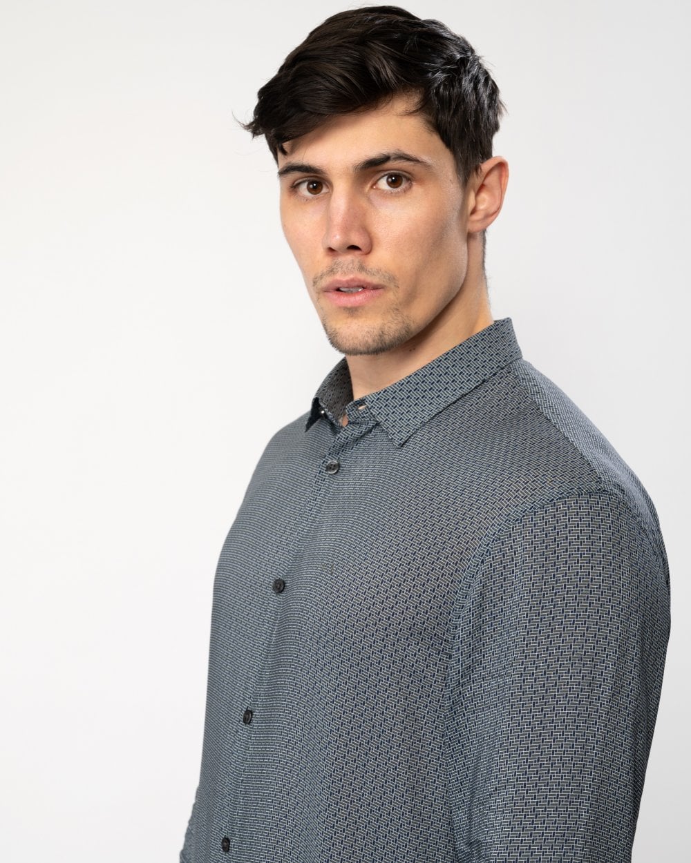 Armani Exchange Mens Long Sleeve Pattern Print Shirt - Urban Chic Geometric Brick 7801