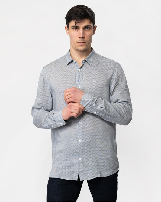 Armani Exchange Mens Long Sleeve Pattern Print Shirt - W/Quarry Irregular Lines 71BA