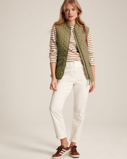 Joules Minx Womens Diamond Quilt Gilet - Taupe Green