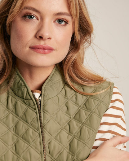 Joules Minx Womens Diamond Quilt Gilet - Taupe Green