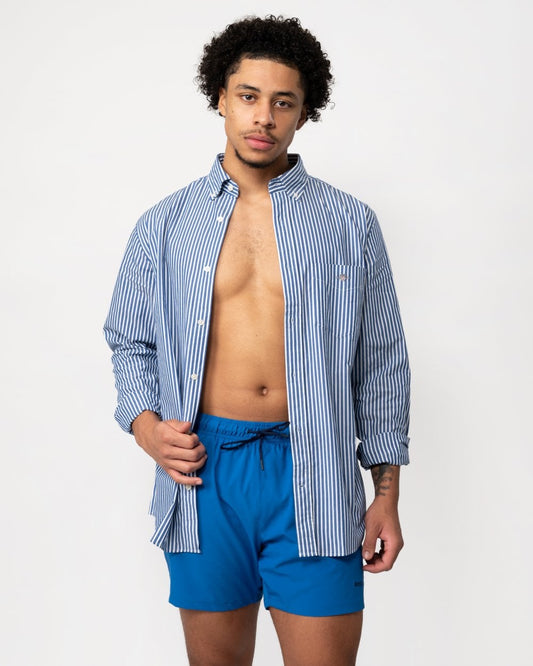 GANT Mens Regular Fit Long Sleeve Poplin Stripe Shirt - 436 College Blue