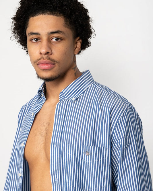 GANT Mens Regular Fit Long Sleeve Poplin Stripe Shirt - 436 College Blue