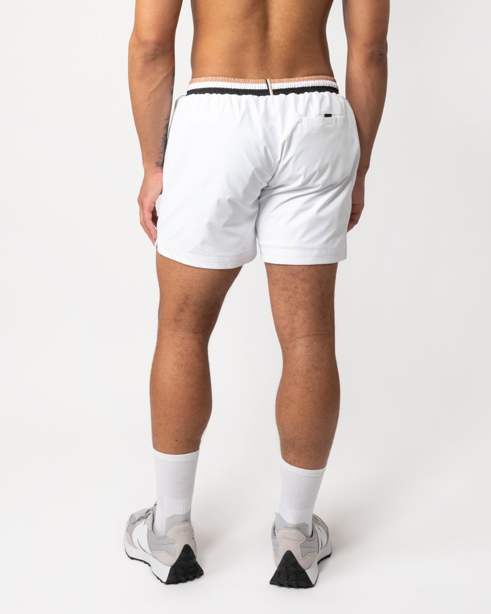 BOSS Orange Isle Mens Ripstop-Fabric Swim Shorts with Contrast Logo - White 100