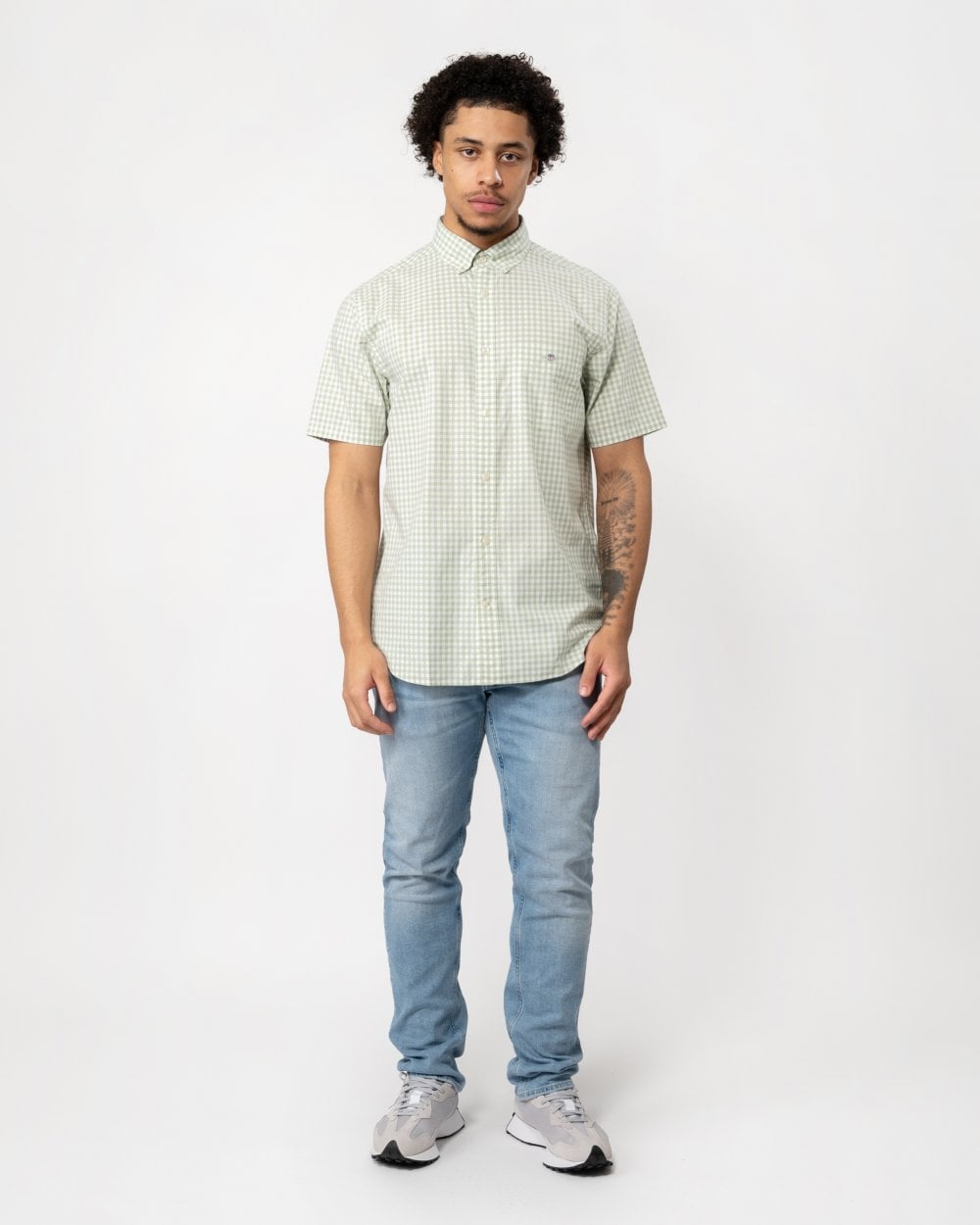 GANT Mens Regular Fit Short Sleeve Poplin Gingham Shirt - 345 Milky Matcha