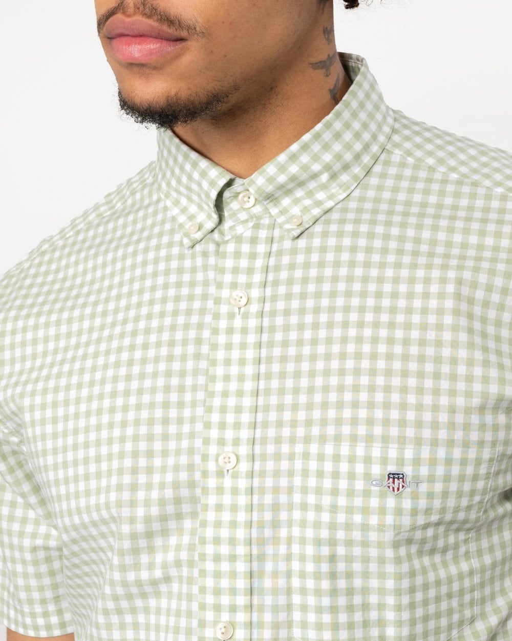 GANT Mens Regular Fit Short Sleeve Poplin Gingham Shirt - 345 Milky Matcha