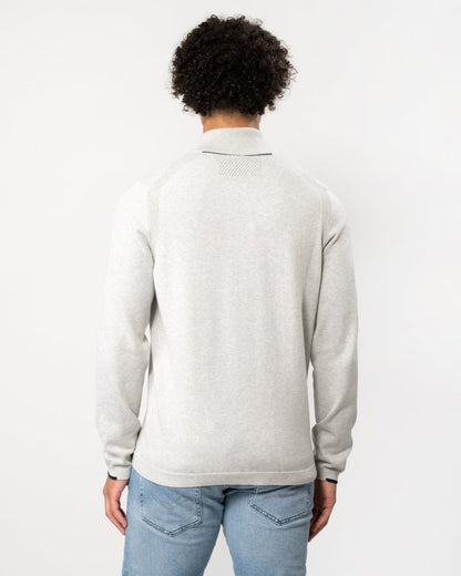 BOSS Green Ever-X Mens Cotton Blend Zip-Neck Sweater with Logo Print - Light/Pastel Grey 057