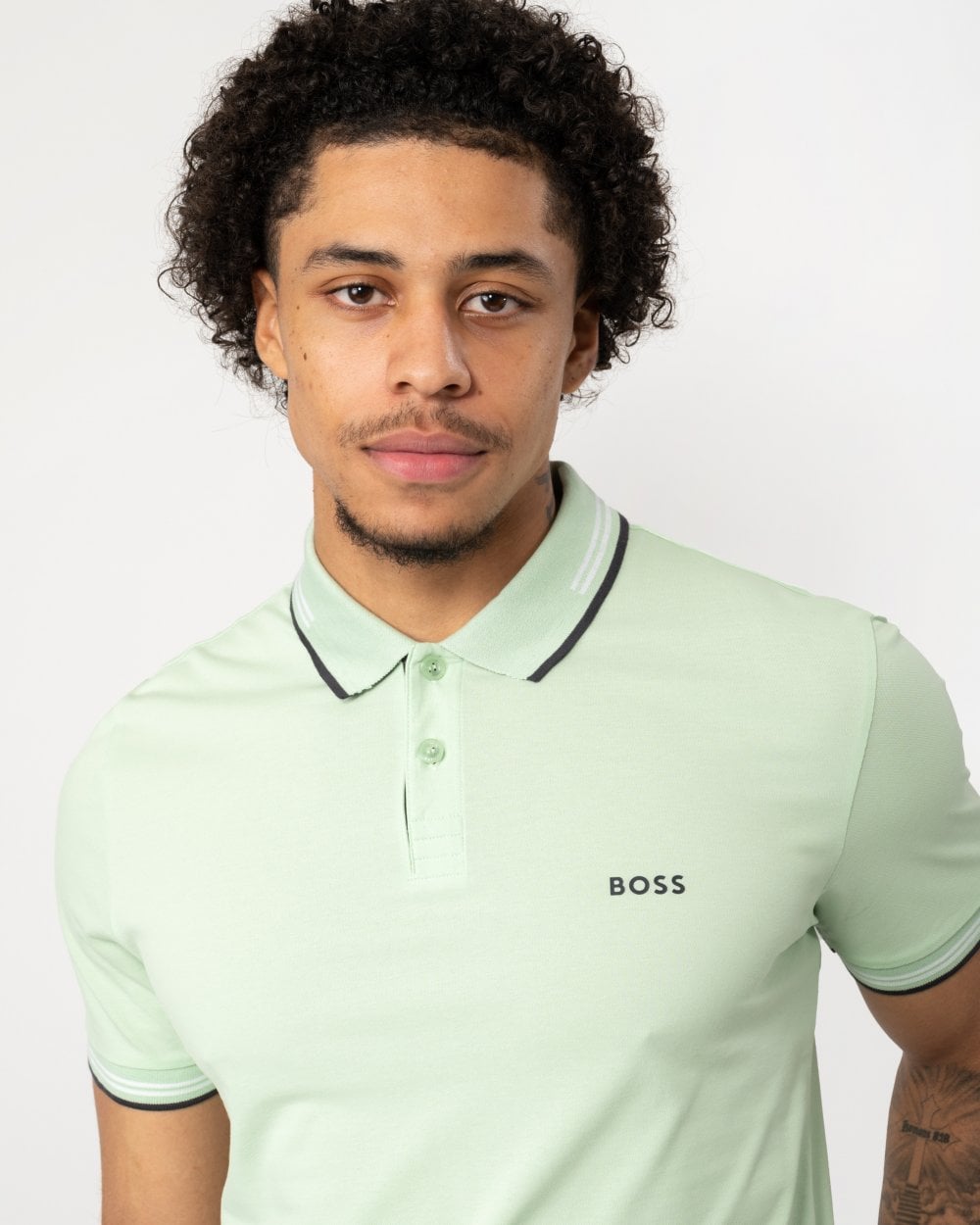 BOSS Green Paul Mens Short Sleeve Polo Shirt With Contrast Tipping - Open Green 388
