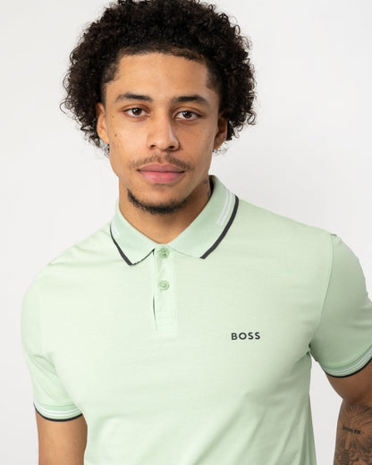 BOSS Green Paul Mens Short Sleeve Polo Shirt With Contrast Tipping - Open Green 388