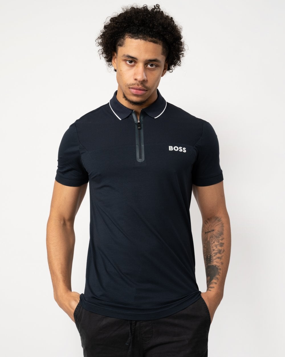 BOSS Green BOSS Green Philix Mens Slim Fit Zip-Neck Polo Shirt